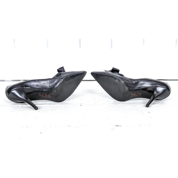 BCBG Generation black leather satin bow pointy high heel stiletto pumps 7B - Picture 8 of 8